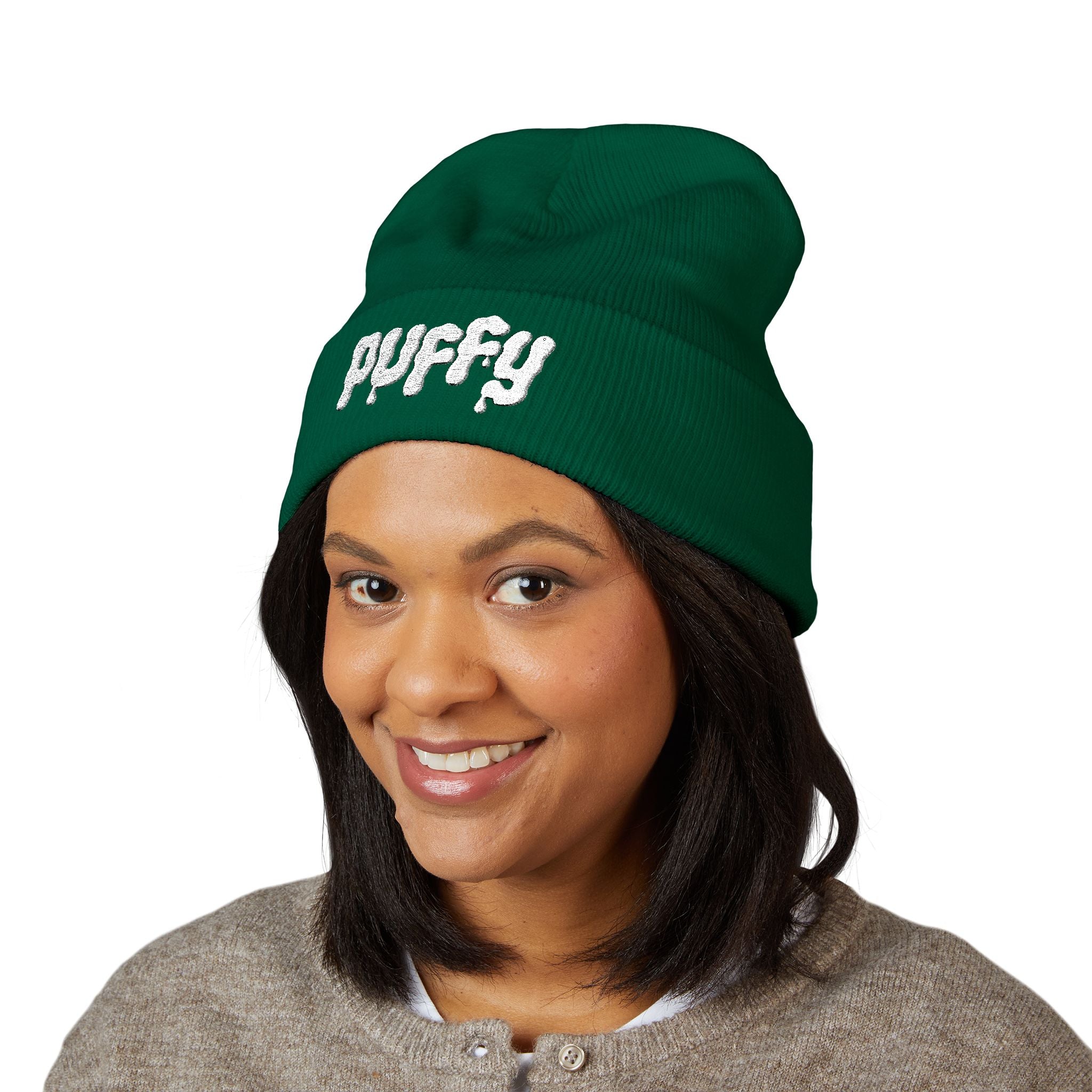 Puffy Embroidered Cuffed Beanie