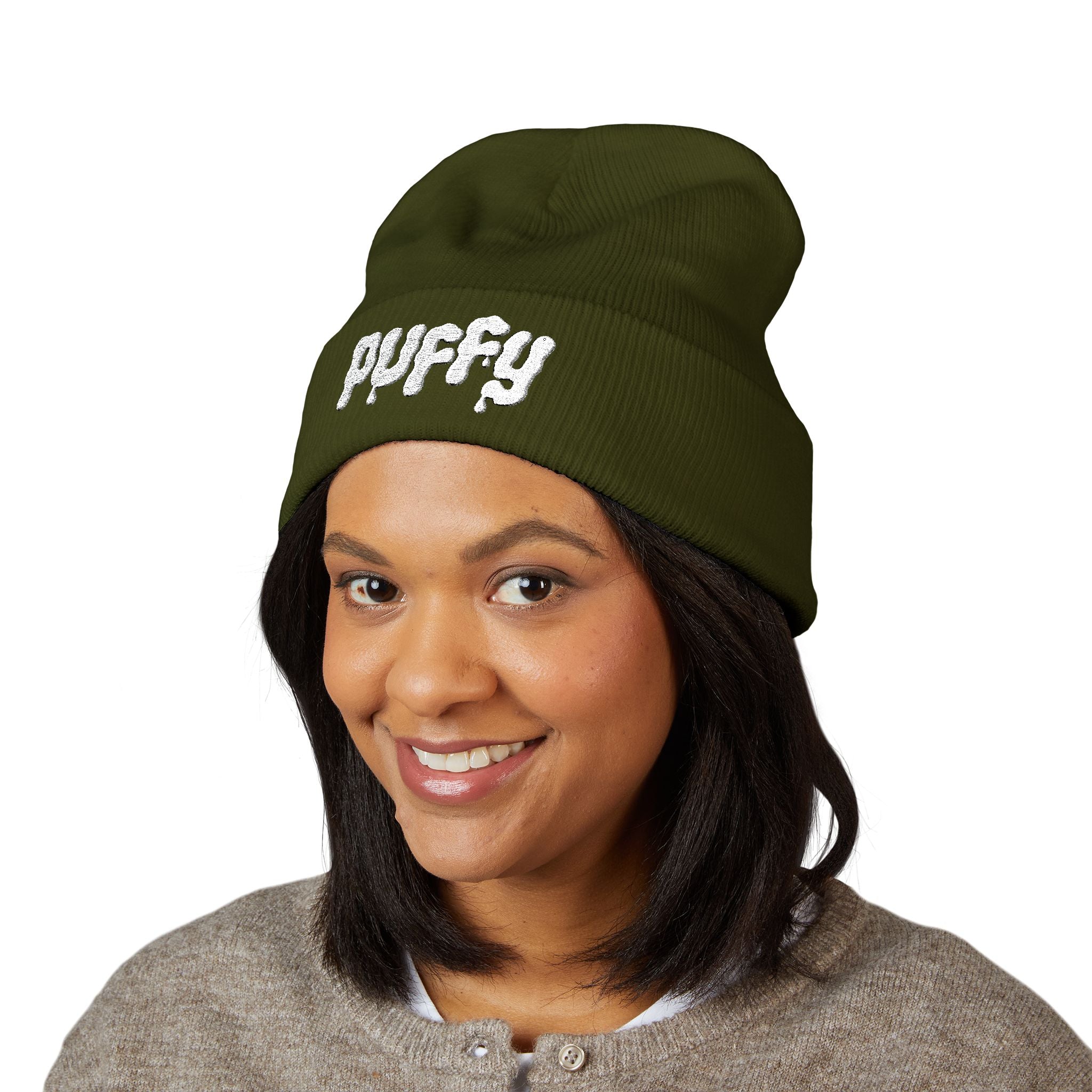 Puffy Embroidered Cuffed Beanie