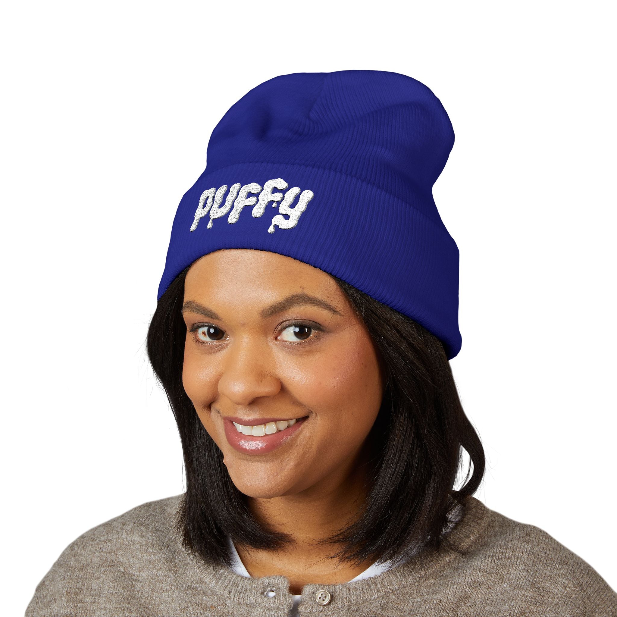 Puffy Embroidered Cuffed Beanie