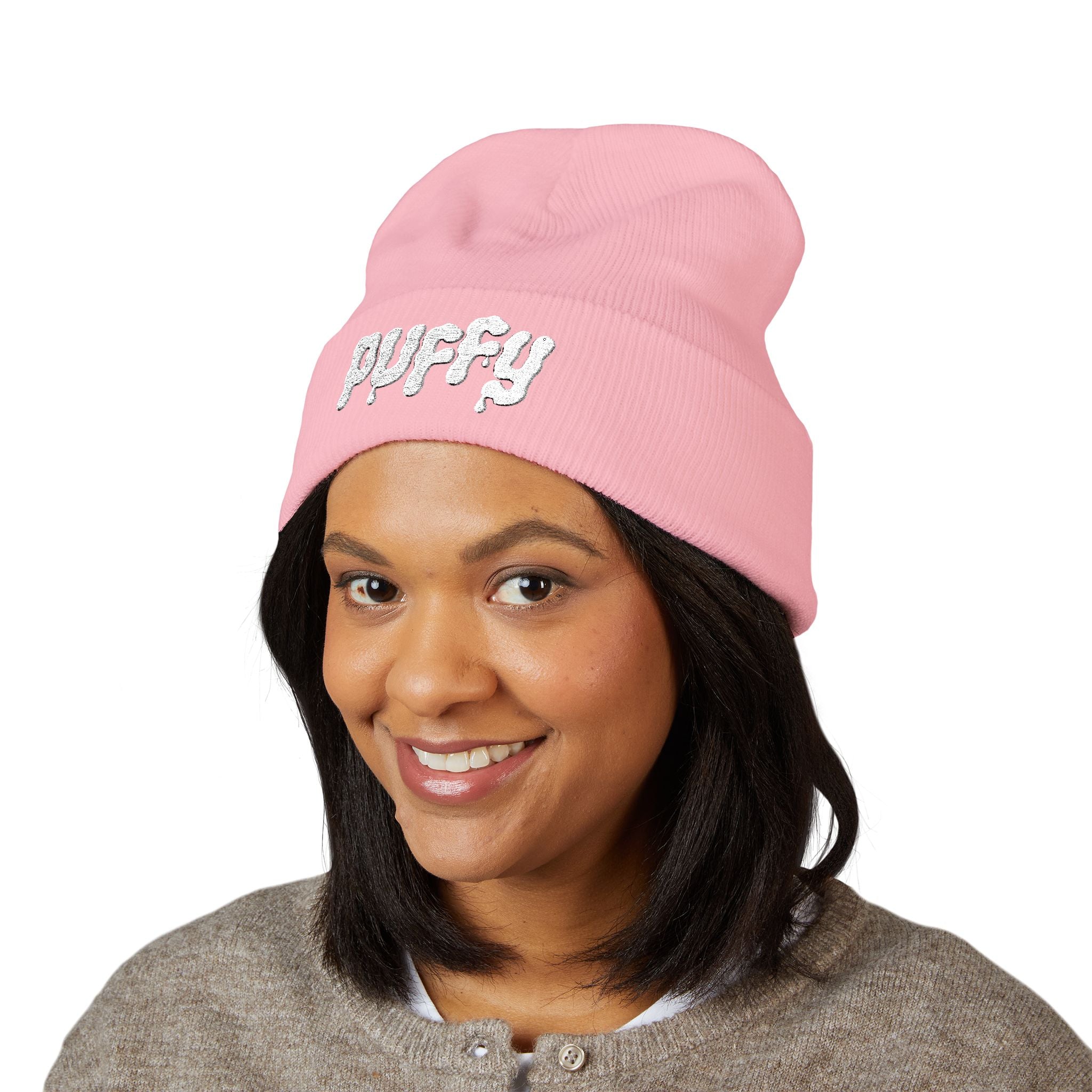Puffy Embroidered Cuffed Beanie