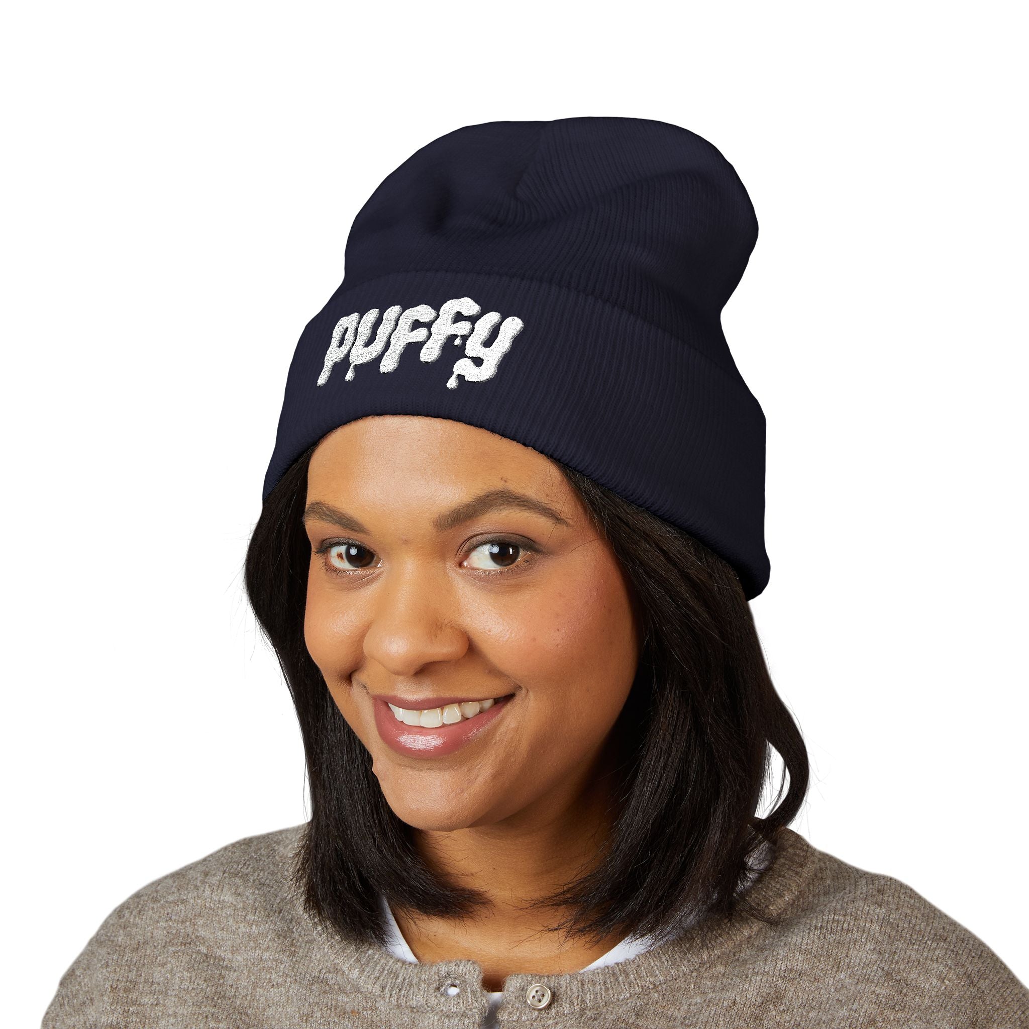 Puffy Embroidered Cuffed Beanie