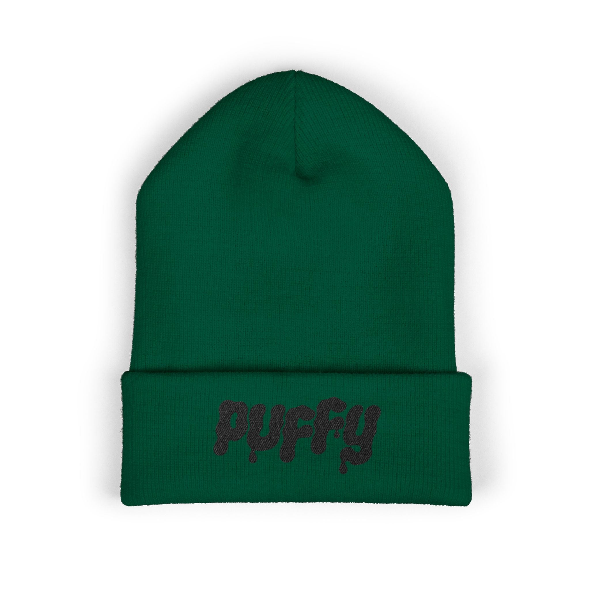 Puffy Embroidery Cuffed Beanie