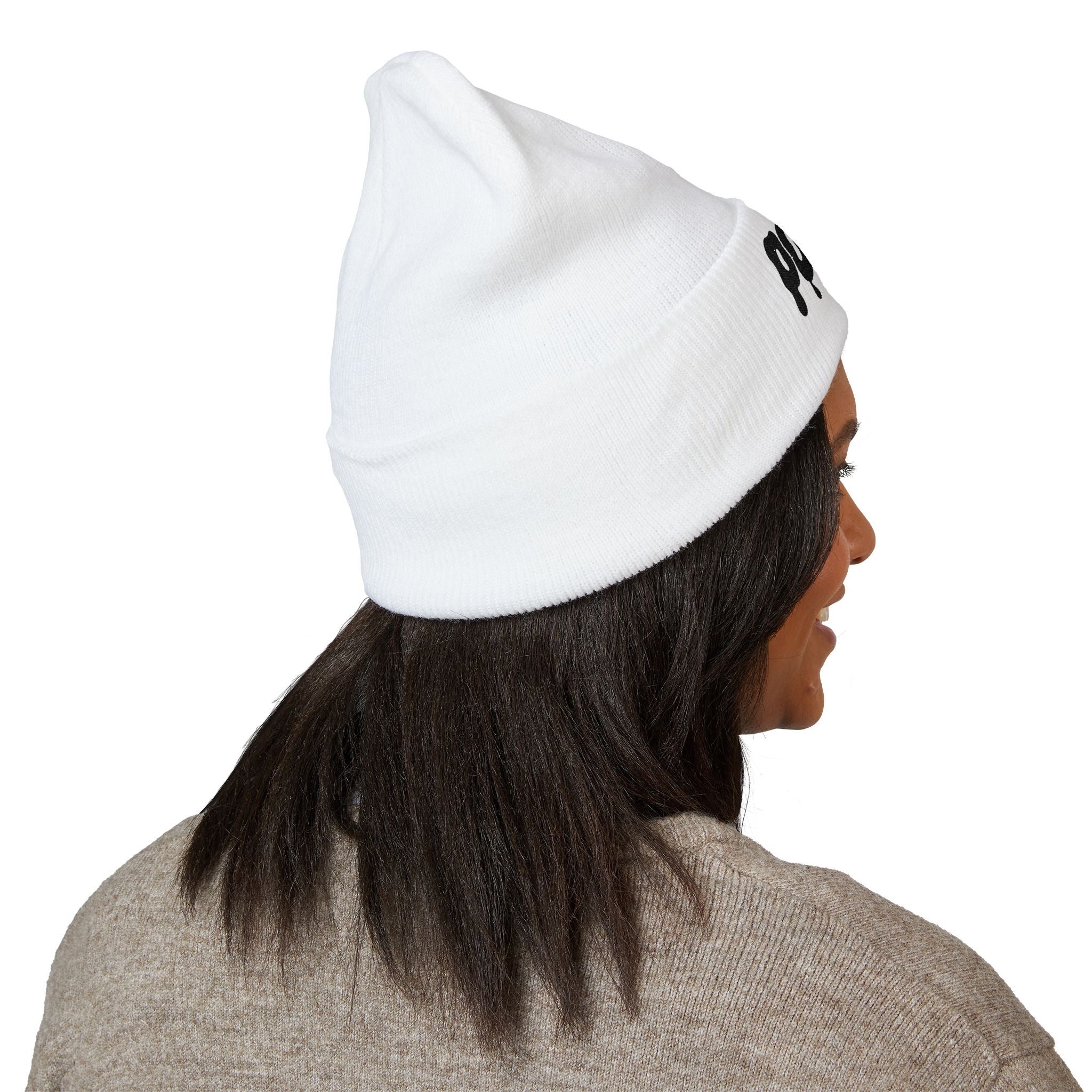 Puffy Embroidery Cuffed Beanie