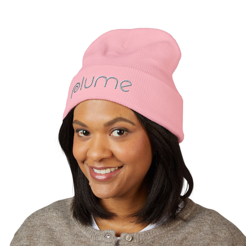 Plume Embroidered Cuffed Beanie