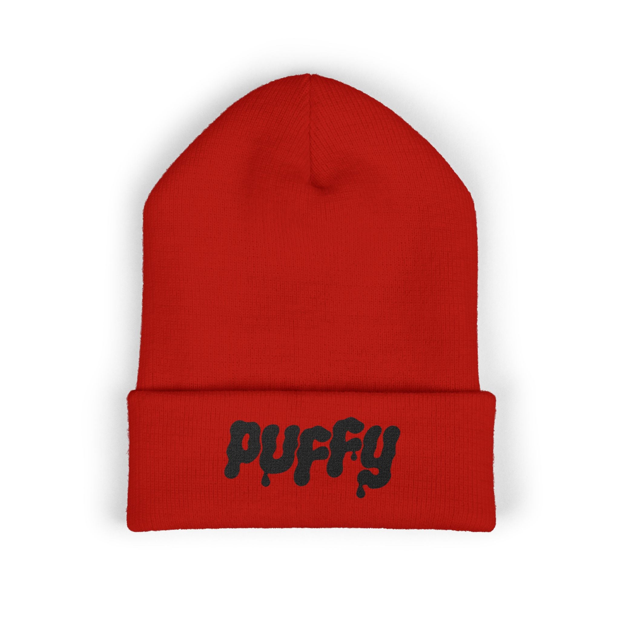 Puffy Embroidery Cuffed Beanie