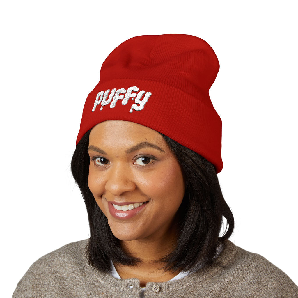 Puffy Embroidered Cuffed Beanie
