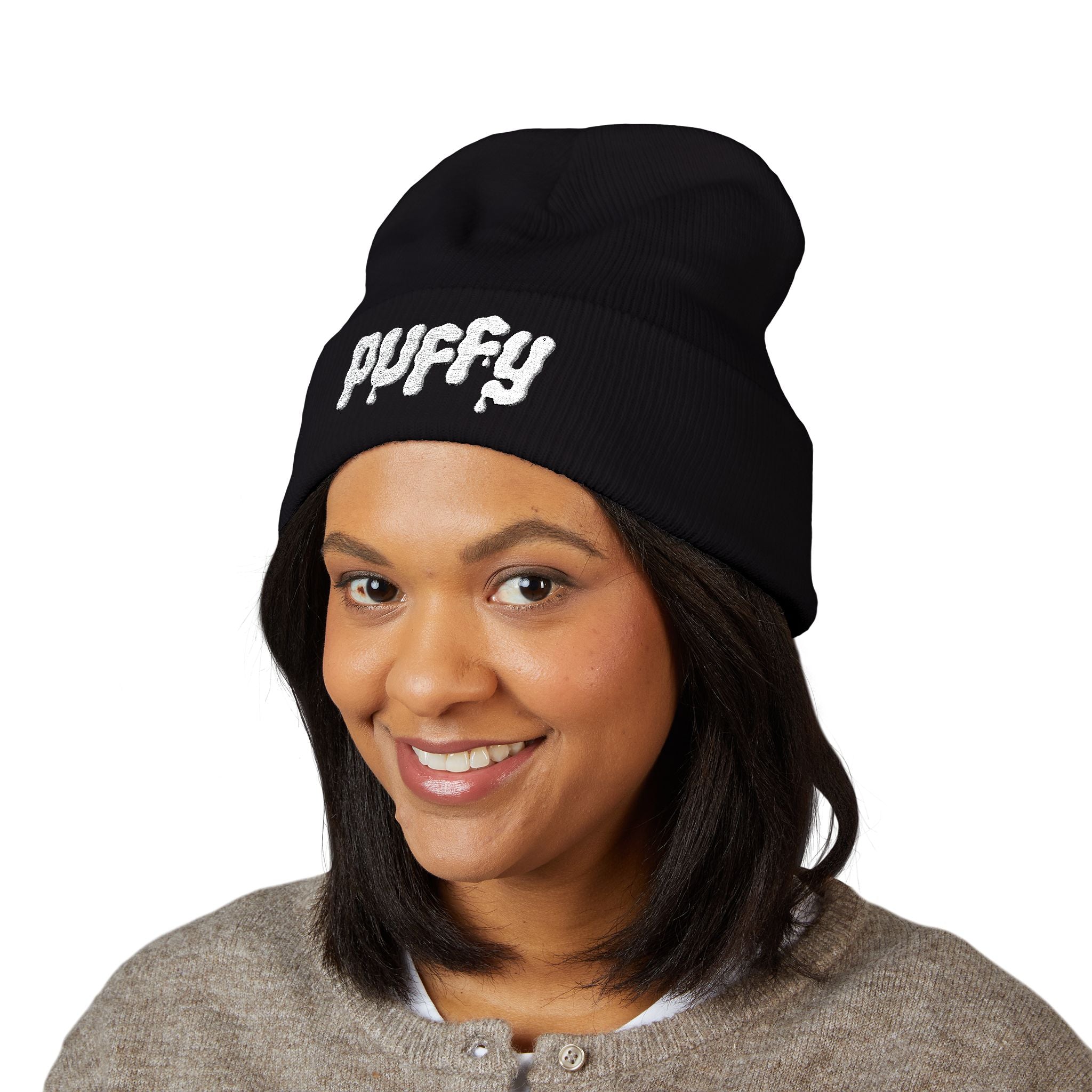 Puffy Embroidered Cuffed Beanie