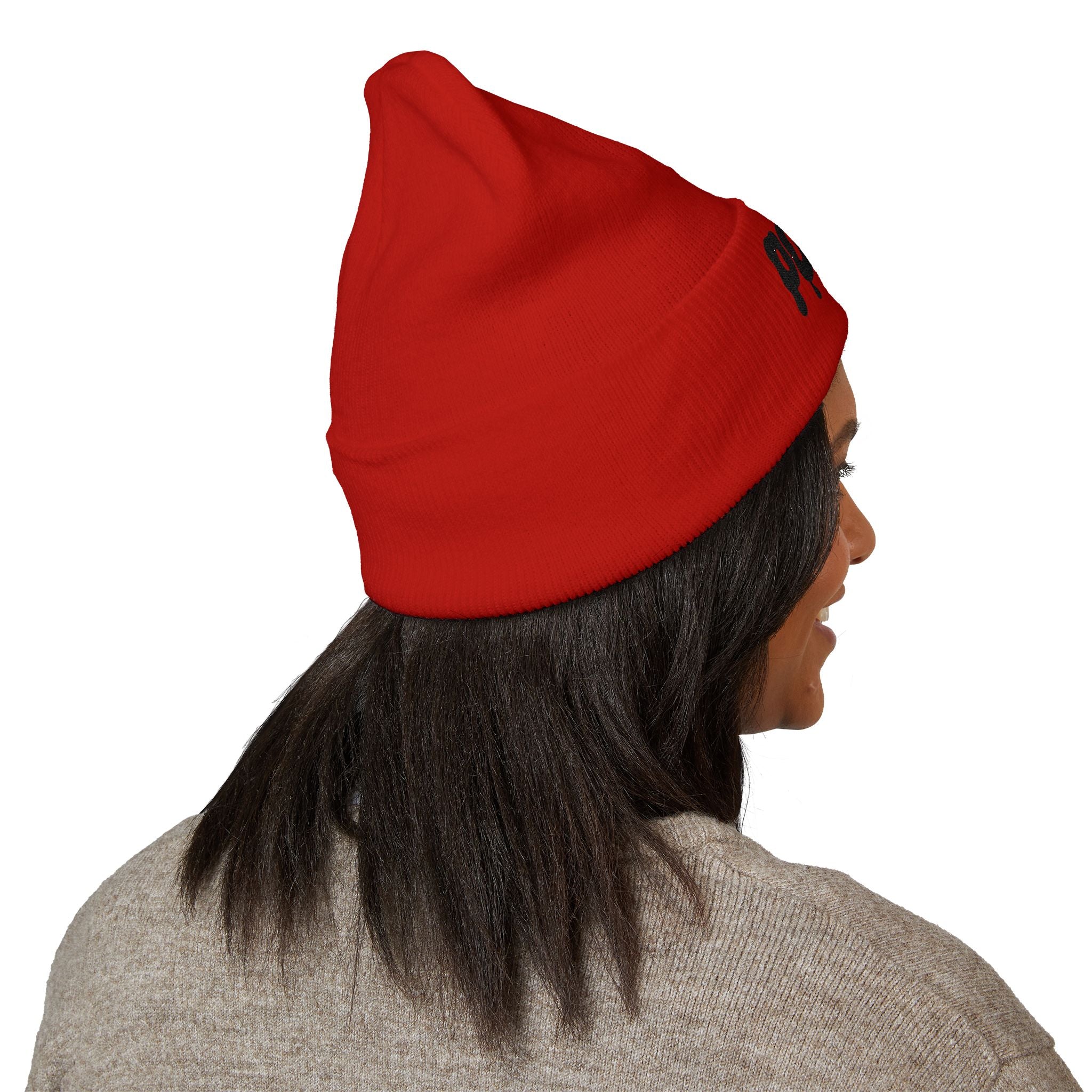 Puffy Embroidery Cuffed Beanie