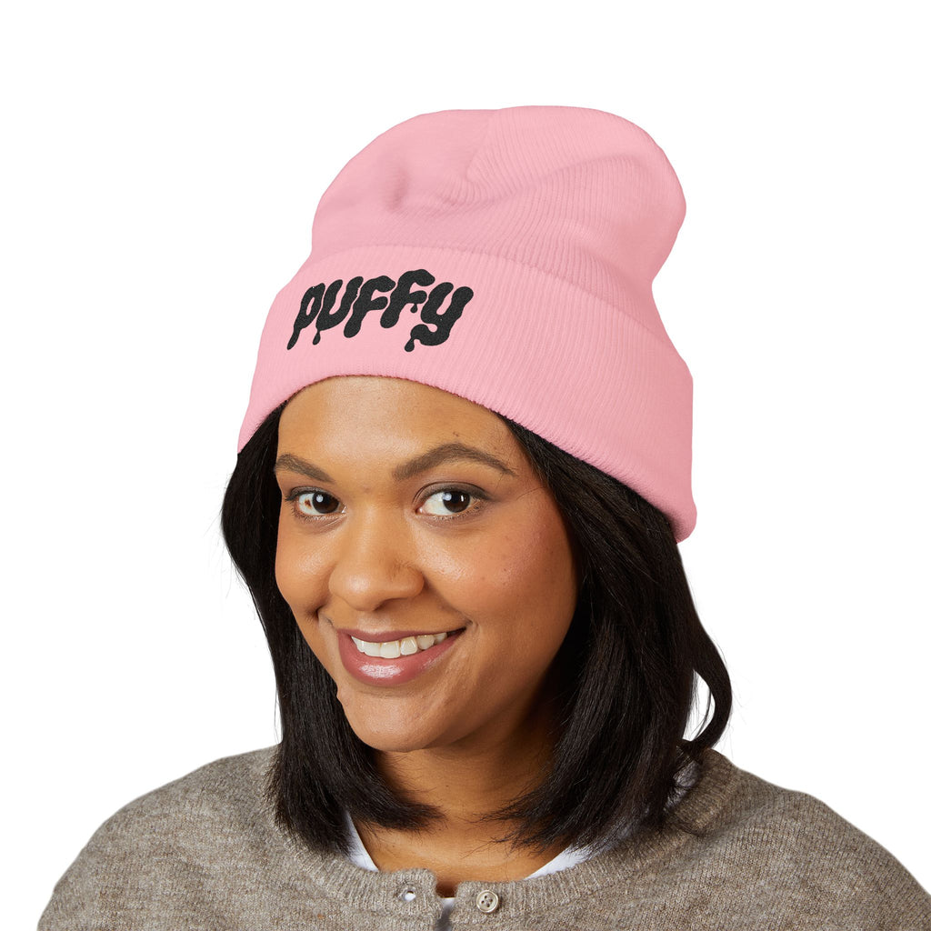 Puffy Embroidery Cuffed Beanie